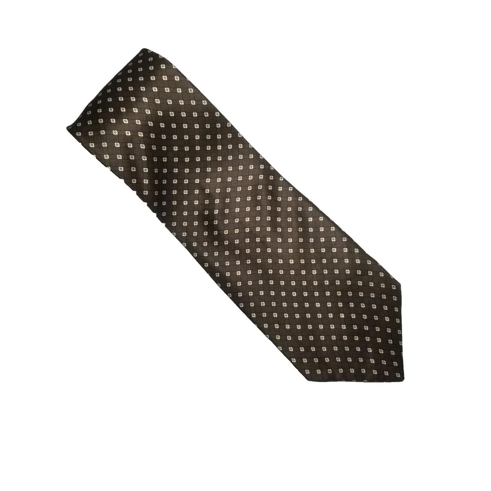 Antonio Guerrero 100%‎ Silk Brown Geometric with Tan/Gold Handmade Tie